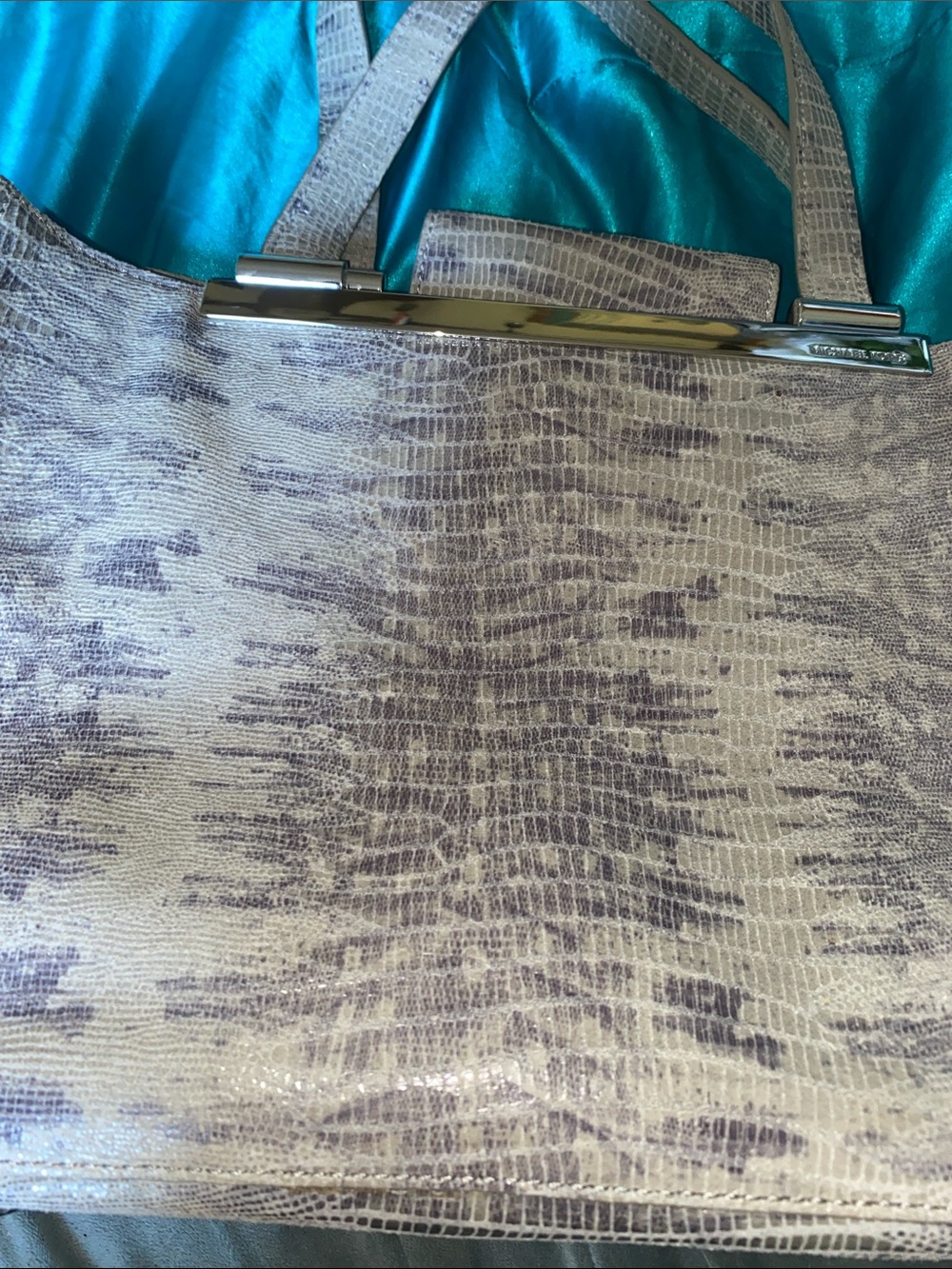 MICHAEL Michael Kors Light Gray and Beige Snake-Print Tote